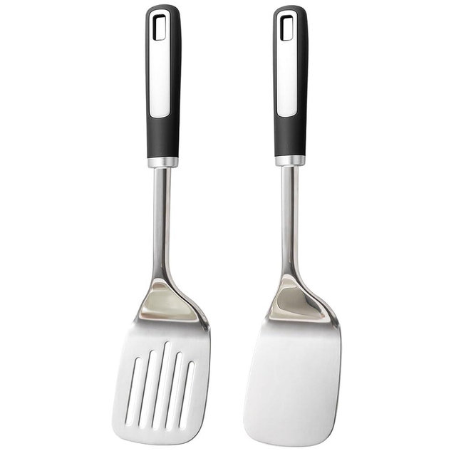 2-Piece Stainless Steel Spatula Set, Heavy Duty Thickened Metal Spatulas for Cooking, Wide Turner & Slotted Spatula, Rust-Resistant Steel Kitchen Spatulas for Grilling, Frying & Cast Iron