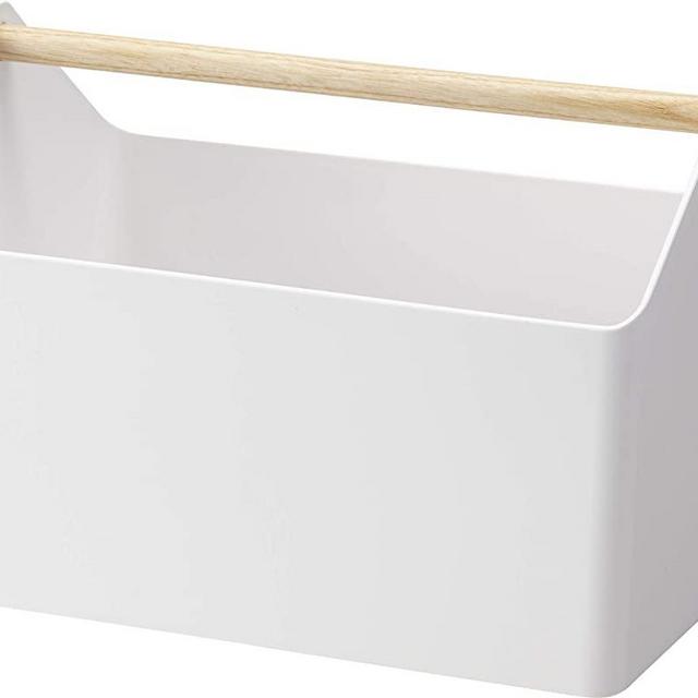 Yamazaki Home Storage Organizer/Cleaning Caddy/Storage Basket with Handle, Plastic + Wood, No Assembly Req, (3465)