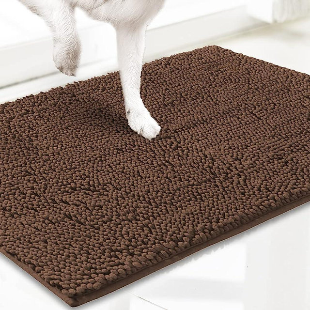 Muddy Mat AS-SEEN-ON-TV Highly Absorbent Microfiber Door Mat and Pet Rug, Non Slip Thick Washable Area and Bath Mat Soft Chenille for Kitchen Bathroom Bedroom Indoor and Outdoor - Brown Medium 30"X19"