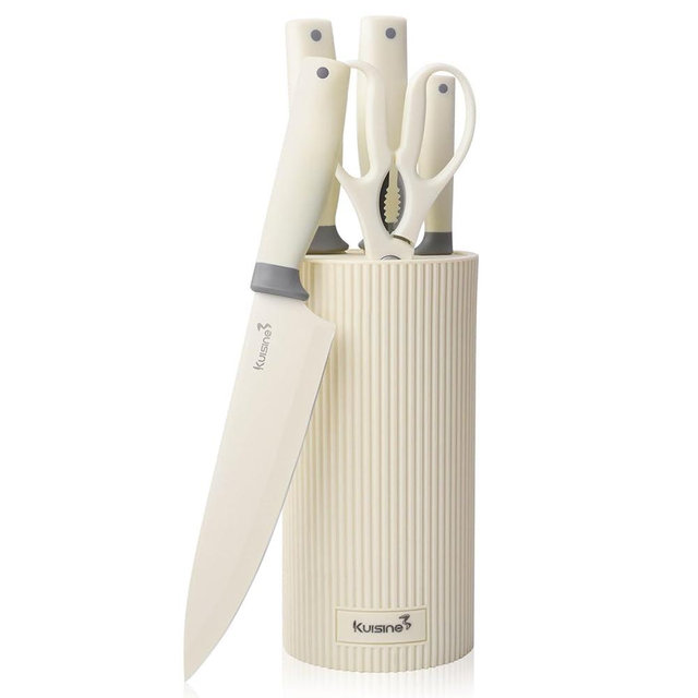 Kuisine Premium kitchen Knife Set with block,High Carbon Stainless Steel Forged,Ergonomic Non-slip Handle Knife Block Set(6PCS,Ivory)