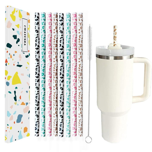 40oz Replacement Straws 8 Pack | 40oz Tumbler Leopard Straws, Cheetah Straws, Iced Coffee Straws, 12 Inches Extra Long Straws, Leopard Drinking Straws, Reusable Straws
