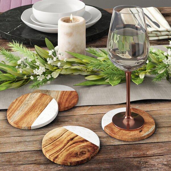 Round Marble and Mango Wood Coasters