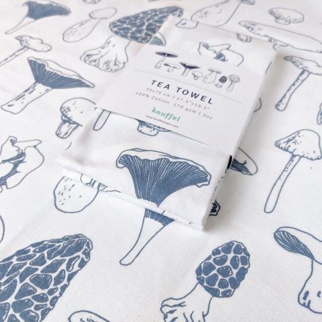 Mushrooms - Tea Towel | screen printed cotton dish towel with mushrooms pattern