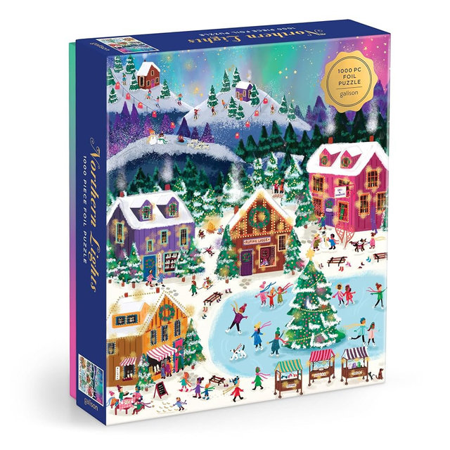 Galison - Northern Lights 1000 Piece Jigsaw Puzzle with Foil for Adults | Illustrated by Joy Laforme, Holiday, Winter, Gold Accents, Challenging, Recycled Paper, No Dust, Finished Size 27" x 20"