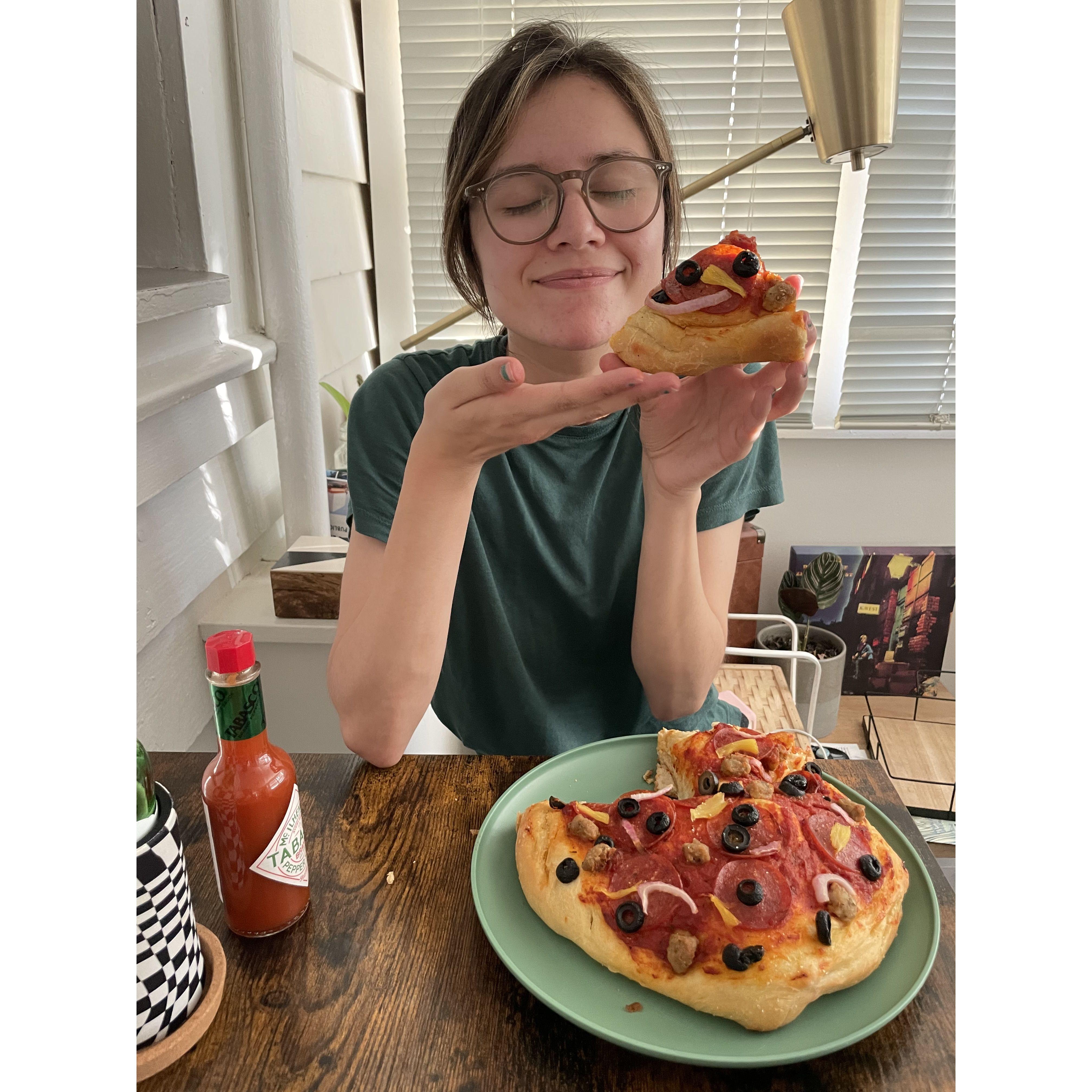 Pizza date night in our first apartment together