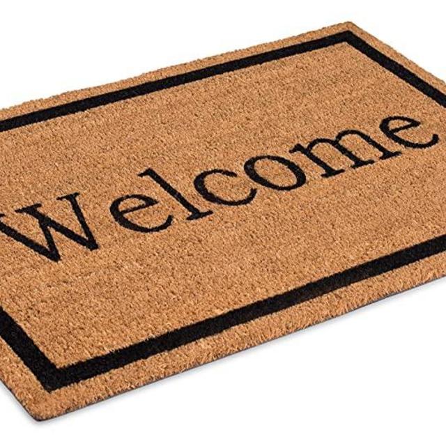BIRDROCK HOME Welcome Coir Doormat - 24 x 36 Inch - Oversized Welcome Mat with Black Border and Natural Fade - Vinyl Backed - Outdoor