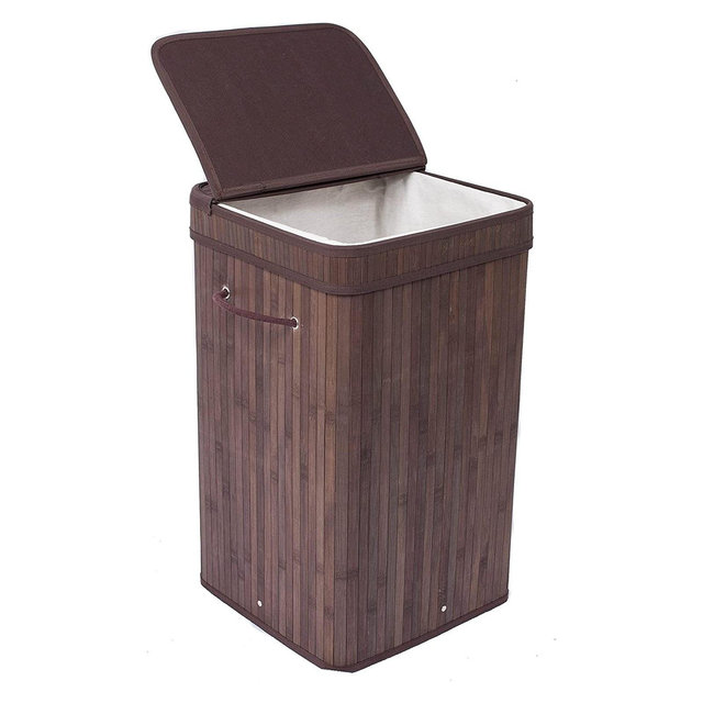 BirdRock Home Bamboo Square Laundry Hamper with Lid and Cloth Liner - Espresso