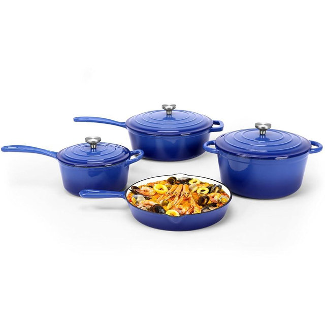 QuliMetal Nonstick Enameled Cast Iron Cookware Set, 4-Pcs Pots and Pans with Lid, Healthy Round Dutch Oven Pot for Sourdough Bread Baking, Oven Safe up to 500° F or on All Stovetop