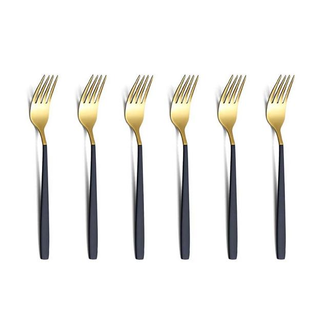 Dessert Forks 6 Pieces Black And Gold Fruit Fork, Homquen 6.3" Modern Design Stainless Steel Tea Fork Set, Small Cake Fork, Fruit Forks Silver For Parties Events Wedding Dishwasher Safe