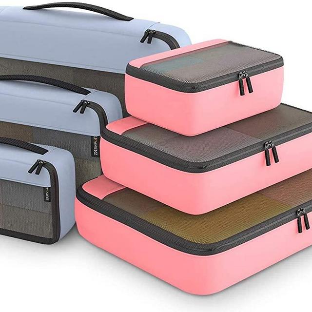 Packing Cubes Organizer Bags for Wardrobe or Suitcase Clothes Storage Bag for Home or Travel Compression Packing Cube 6 set for Luggage Suitcase (Grey Pink)