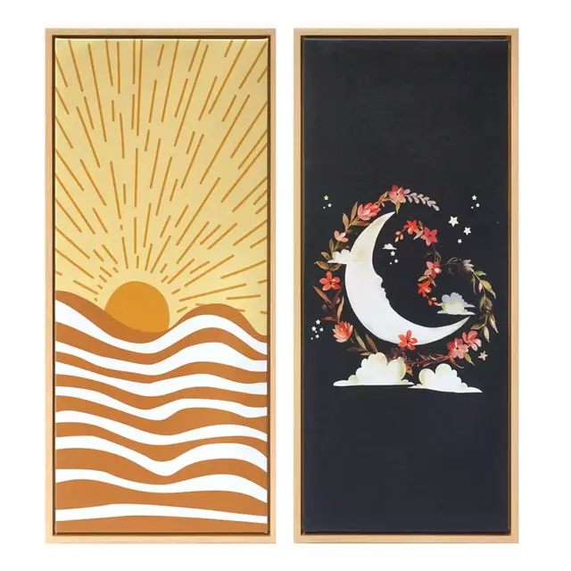 Wild Sage™ Sun & Moon 2-Piece Framed Canvas Wall Decor with Wood Grain Finish