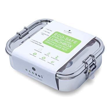 Ecozoi LEAK PROOF Stainless Steel 1-Tier Eco Lunch Box Metal Bento Box | BONUS POD and REDESIGNED Silicone Seal | Sustainable Zero Waste Eco Friendly Food Storage Container