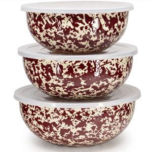 Splatter Covered Multi-Purpose Bowl Set- Burgundy and Cream