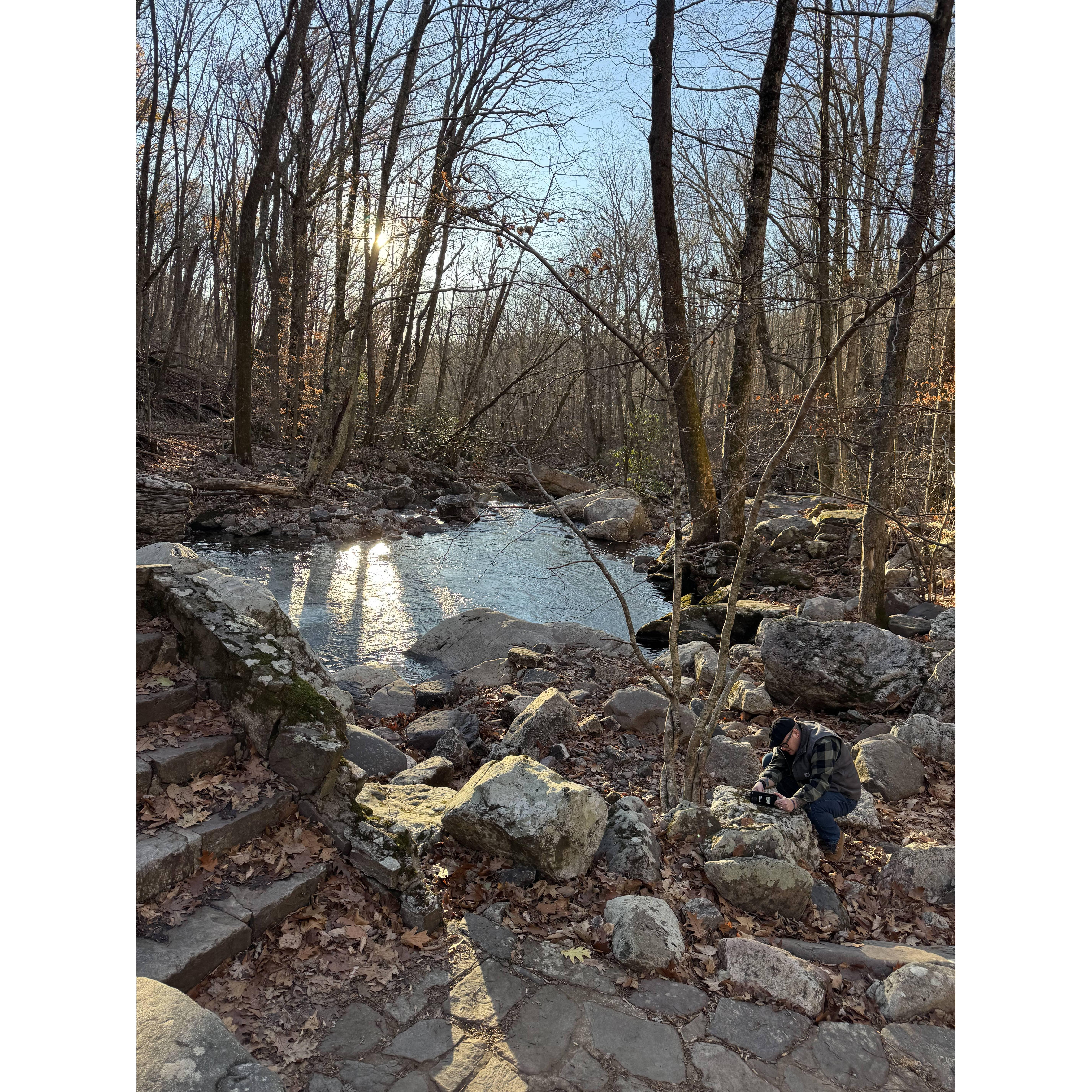 "Our Spot" on the Cascades trail. This washed out stone bridge was originally built by the CCC in the 1930's. Now it overlooks a small waterfall and deep pool that's always cold, year round!
