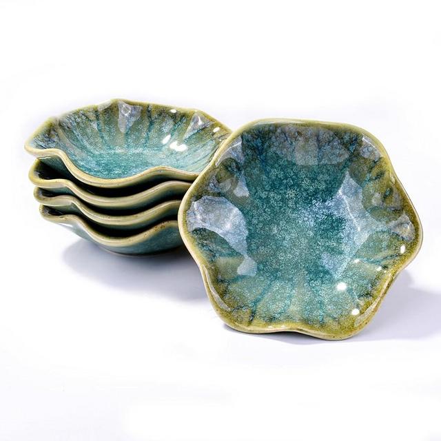 BOSILI Japanese Soy Sauce Dishes set of 5, Ceramic Green Dipping Sauce Dish Bowl for Sushi, Sauce, Side Dish