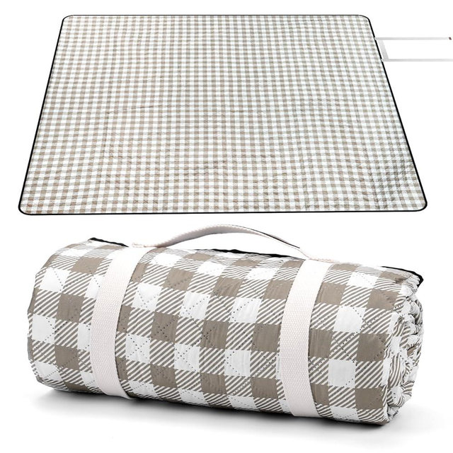 MEIRILE Oversize Picnic Blankets with Foldable, Waterproof & Sand Proof Blanket Made of PEVA for Camping,Park, Beach,Grass,Outdoor,Portable mat (White-Plaid, 78.7"x78.7")