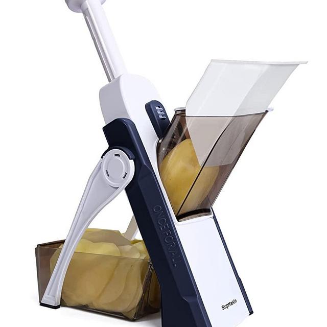 SupMaKin Slice Safe Mandoline Slicer, 5 in 1 Vegetable Julienne + Dicer with Thickness Adjust, French Fry Potato Cutter, Kitchen Chopping Artifact Home Gadgets - Blue