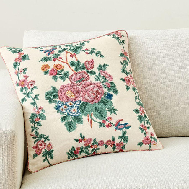 Agnes Floral Embroidered Pillow Cover, Multi, 20"