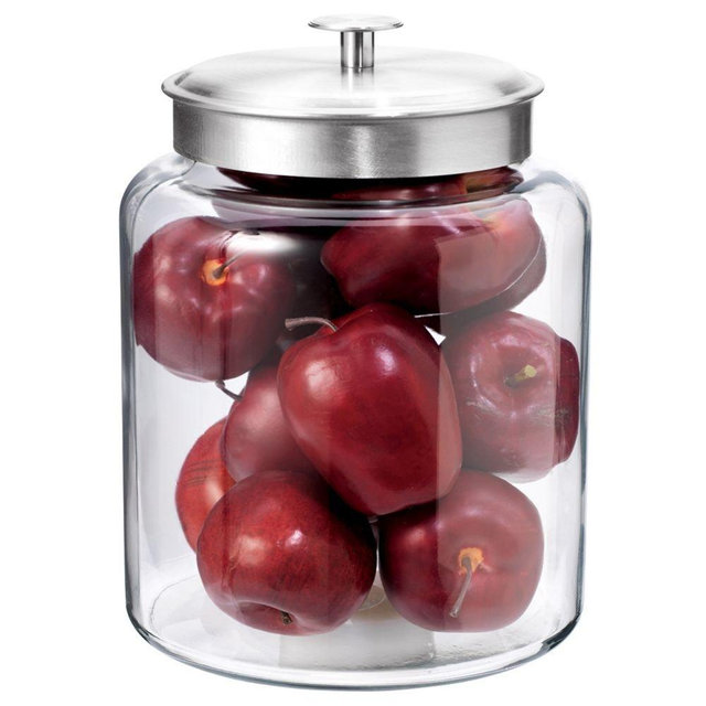 Anchor Hocking 2-Gallon Montana Glass Jar with Fresh Seal Lid, Brushed Metal, Set of 1
