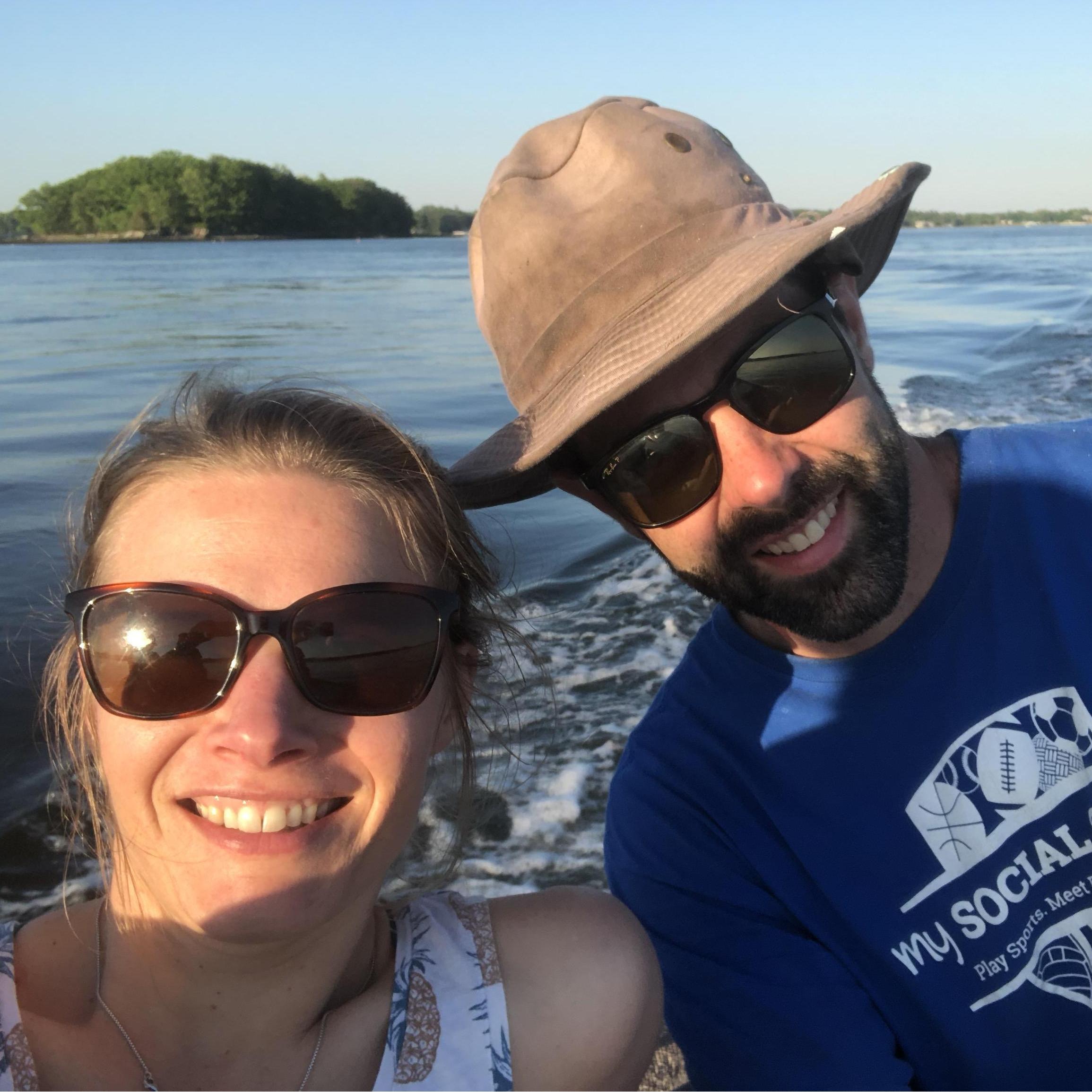 Russell bought a boat and we love taking it out on Great Bay. This might be the only boat picture of us sitting next to each other.