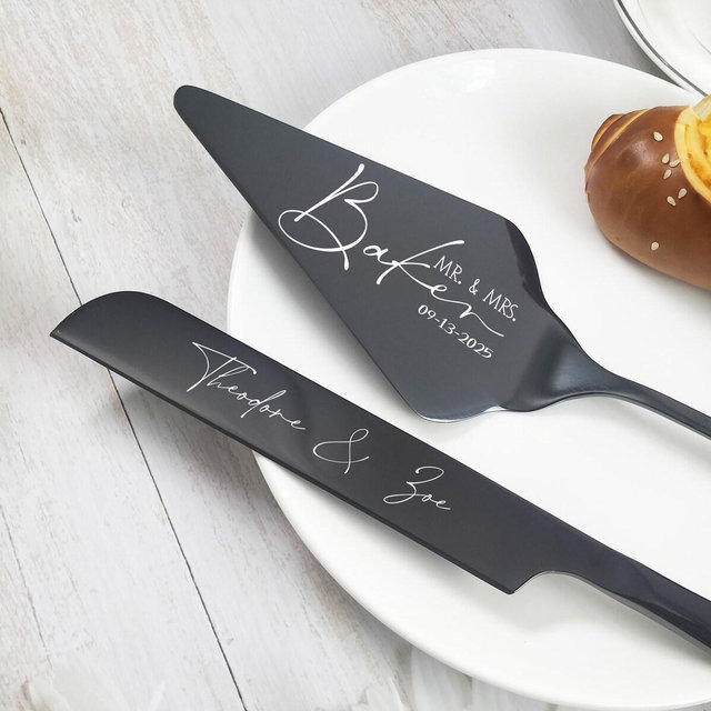 Personalized Wedding Cake Knife Set, Custom Name & Date Gift, Stainless Steel Wedding Keepsake