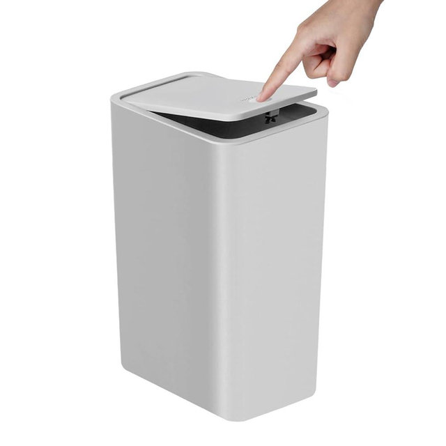 TIPGO Bathroom Trash Can with Lid, 10 Liter/ 2.6 Gallon Slim Garbage Can, Small Trash Bin Waste Basket with Pop-Up Lid for Kitchen, Bedroom, Living Room, Office (Grey)
