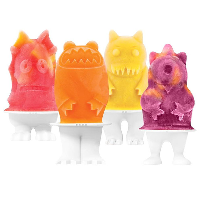 Tovolo Monster Popsicle Mold Silicone Ice Pop Maker Set of 4 Fun Characters Frozen Treats with Drip Guards, Fun Monster Pop Sticks for Kids Frozen Snacks, Dishwasher Safe BPA Free Silicone Molds