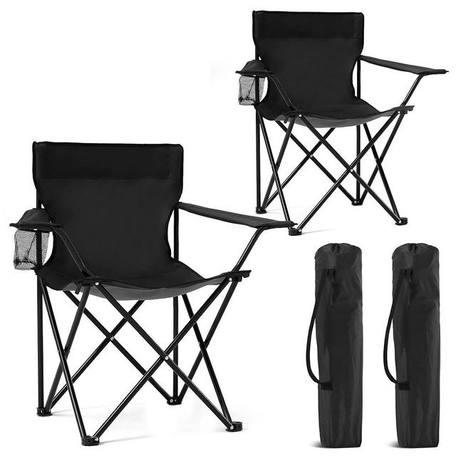 2 Pack Portable Camping Chairs Folding Lawn Chair Outdoor Lightweight Beach Chair with Cup Holder & Carry Bag for Outside Sports, Fishing, Hiking, Travel, Picnic, Backyard (Black)