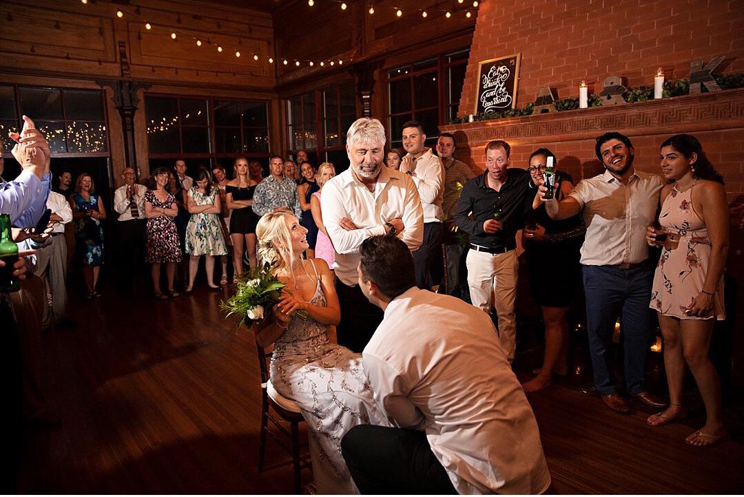 Sara caught the bouquet and Shawn caught the garter at Kayla and Austin's wedding, August 18, 2018