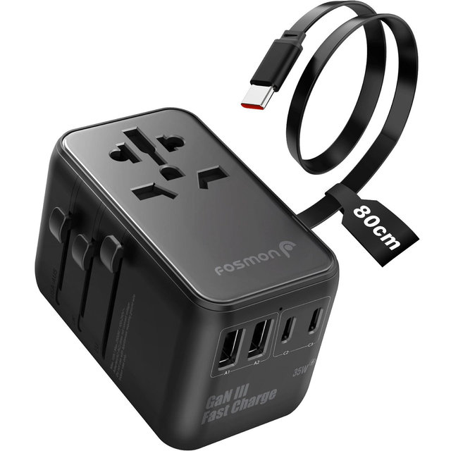 Fosmon 35W Universal Travel Adapter International Power Adapter Europe, Worldwide Charger with USB Type C, European Travel Adapter Plug for US EU UK