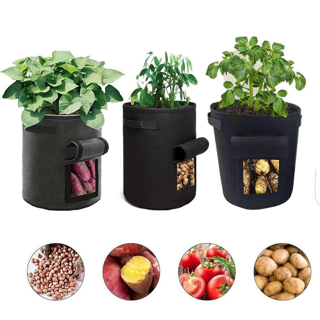 3 Pack of10-gallon Potato Planting Bags with Harvest Viewing Window, Thickened Breathable Non-Woven Planters with Handles - Ideal Fabric Planting Containers for Plant Potatoes (Black)