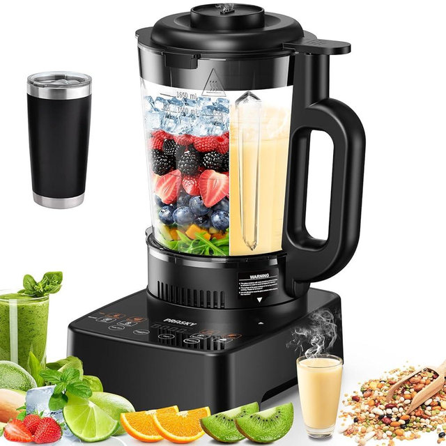 Blenders for Kitchen with Glass Jar, PRASKY 1500W Professional Heating Blender 55oz, 25000 RPM High Speed Protein Shake, Smoothies Blender Keep Warm, Auto Clean for Food Soups Sauces