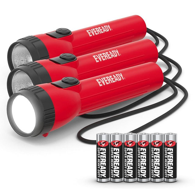 EVEREADY LED Flashlights (3-Pack), Bright Flashlights for Emergencies and Camping Gear, Power Outage Flash Light, AA Batteries Included