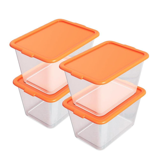 SIMPLYKLEEN Storage Totes with Lids - Made in USA 14.5-Gallon (58-Quart) 4-Pack Orange Storage Bins with Lids Plastic Storage Containers Large Storage Boxes for Organizer Orange/Clear