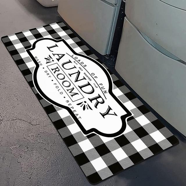 Vaukki Laundry Room Runner Rug, Farmhouse Kitchen Floor Mat, Non-Slip Waterproof Rug Runner, Rubber Plaid Hallway Rug for Laundry Room, Mudroom, Kitchen, Washroom and Entryway (Black, 20’’x48’’)