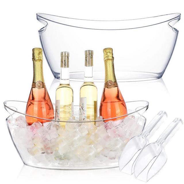 Ice Buckets for Parties, 2 PCS Clear Acrylic Champagne Beverage with 2 Ice Bucket Scoop, Drinks Buckets Tub for Cocktail Bar, Long and Narrow 5.5 Liter Clear Bucket (5.5L)