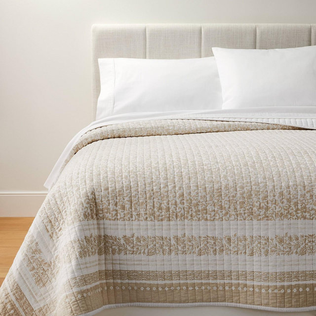 King Decorative Border Cotton Slub Wood Block Print Quilt Neutral Floral - Threshold™ designed with Studio McGee