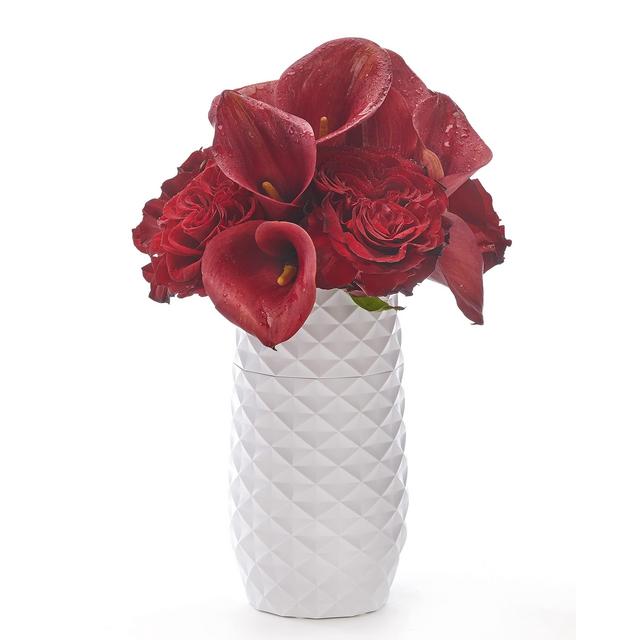 The Amaranth Vase - Unique Design for Easy Water Draining and Stem Access - Impact Resistant Plastic and Marble Blend - The Smart Vase for Floral Arrangements (White)
