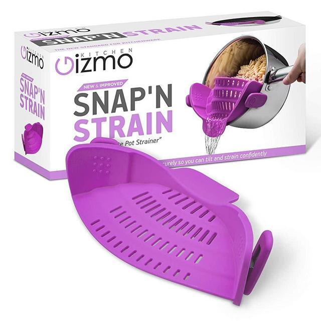 Kitchen Gizmo Snap N Strain | Purple Strainer with Clip-On Silicone Colander | Fits all Pots, Bowls, and Round Cookware