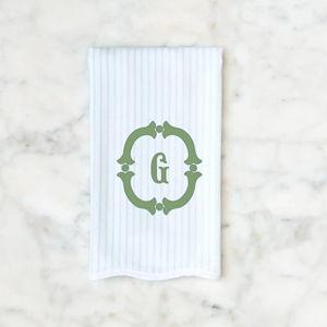 Green Pinstripe Appliqué Kitchen Towels (pair) letter “G”