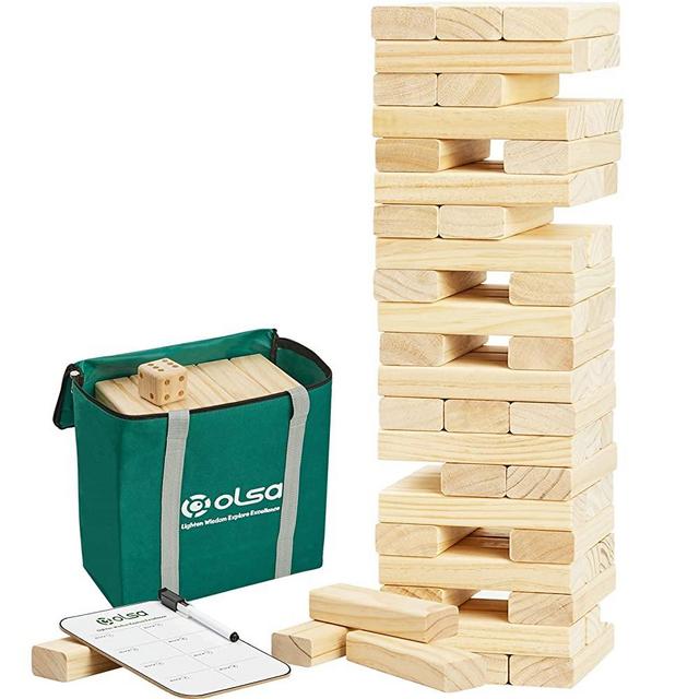 OLSA Giant Tumble Tower, 60 PCS Wooden Block Stacking Yard Game with Carrying Bag, Classic Outdoor Games for Kids Adults Family (Stack from 2.2 Ft to 5 Ft)