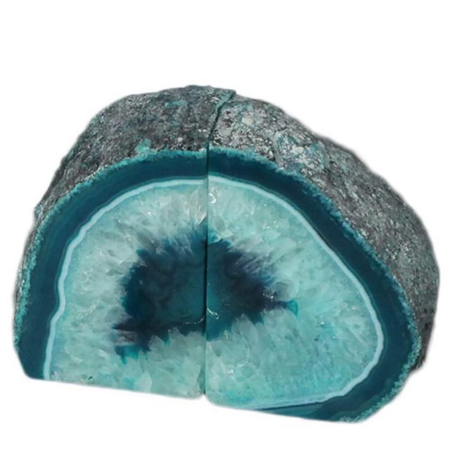 AMOYSTONE Crystal Bookends Decorative Agate Book Ends Holder Geode Bookend Heavy Duty Dyed Teal Color (1 Pair, 4-6 LBS)