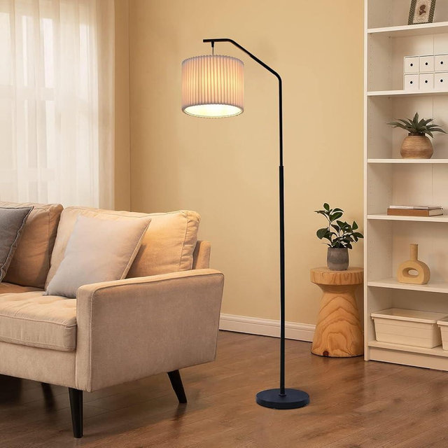 JuGuo 68" Floor Lamp,9W Edison Bulb Included Swingable lamp Head Standing Lamp with Foot Switch with Pleated Lampshade, Tall Floor Lamp Reading for Living Room Bedroom Office Classroom Dorm Room