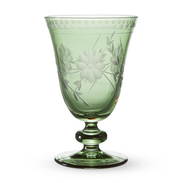 Vintage Etched Goblets, Set of 4, Green