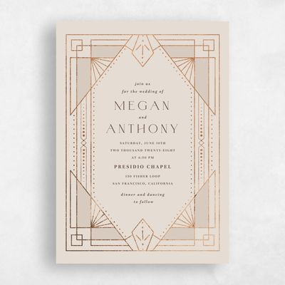 Beige Foil Wedding Invitation - Lance Portrait Foil