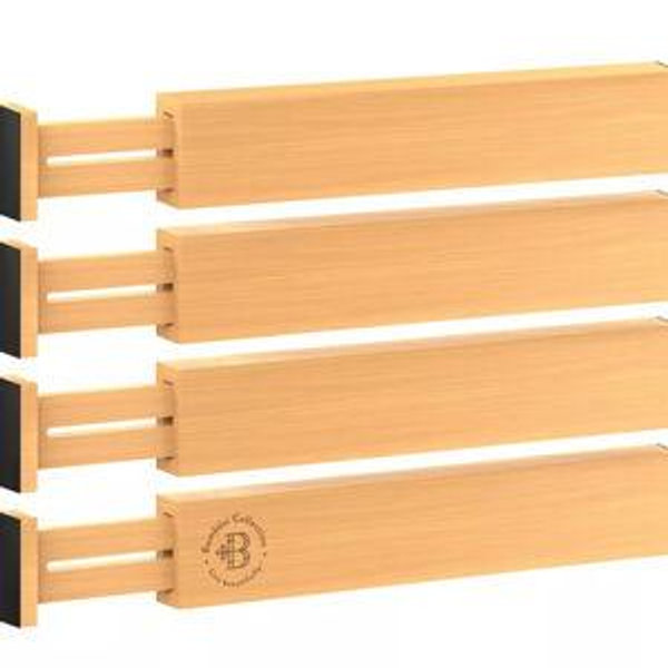 Bamboo Drawer Dividers 4 Pack - Adjustable 12.5" to 17" Drawer Organizers for Home and Office