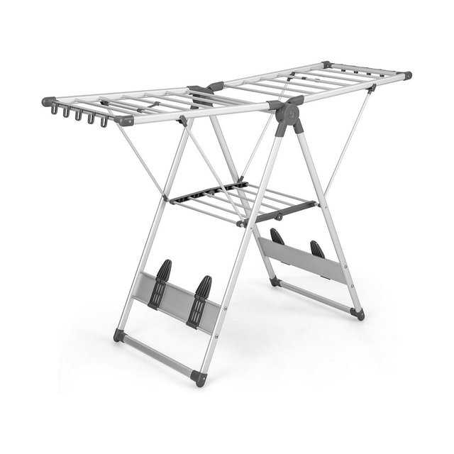 2-Layer Folding Clothes Drying Rack with 5-Level Adjustable Height