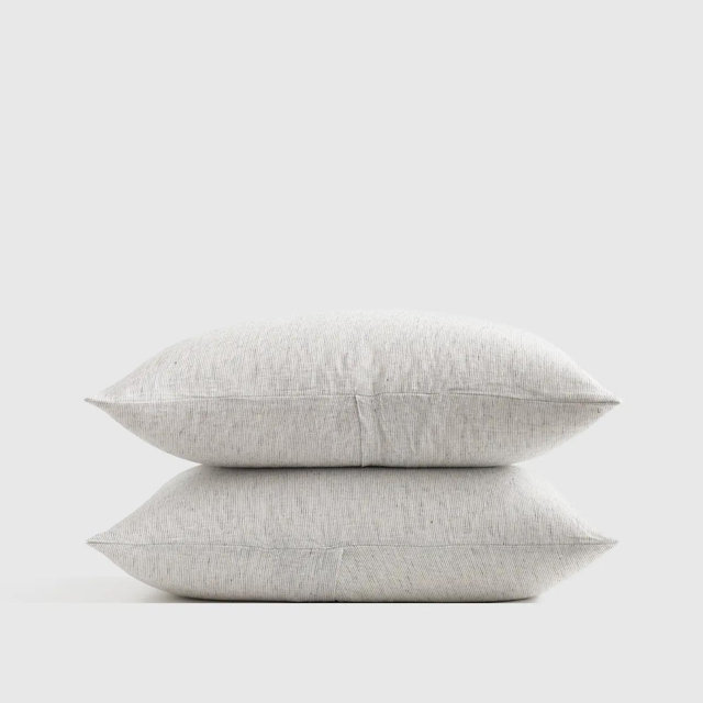European Linen Stripe Sham Set - Grey/White Mini Pinstripe, Standard