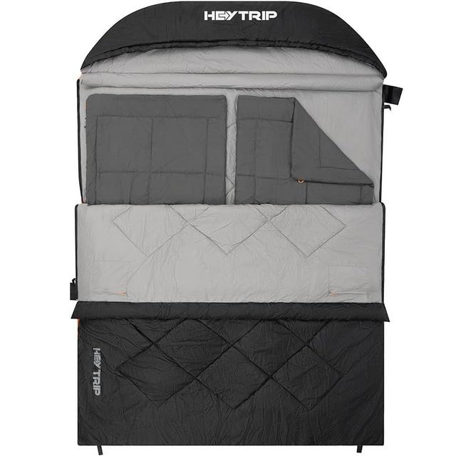HEYTRIP Double Sleeping Bag with Blanket Queen Size Two Person Sleeping Bag for Adults 20 Degree Sleeping Bag for Couples Camping Sleeping Bag