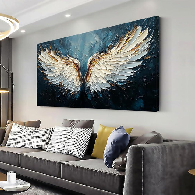 ZESTRILIA Angel Wings Wall Art Blue Oil Painting Reproduction Print Modern Abstract Canvas Paintings Waterproof Artwork Picture for Living Room Bedroom Home Office Kitchen Décor (23x46inch)